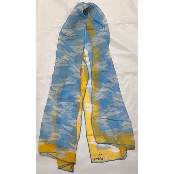 Vintage VERA Neumann Scarf Verasheer Vinal & Silk White birds over blue - Picture 3 of 7